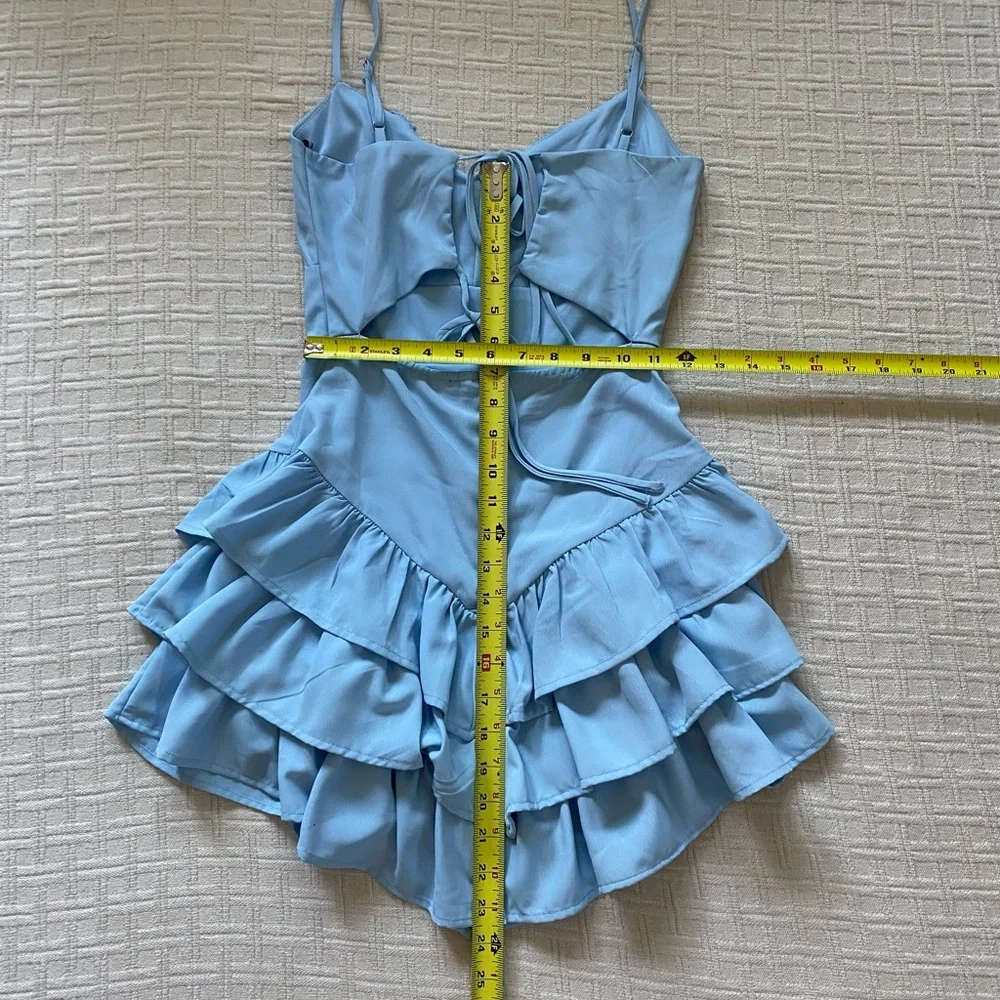 F21 baby blue mini ruffle dress. - Picture 8 of 9